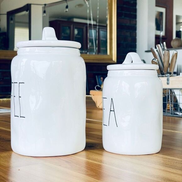 NWT Gorgeous TEA & COFFEE w/ Dimples  White & Black Glossy Ceramic Canister Set - Picture 8 of 16